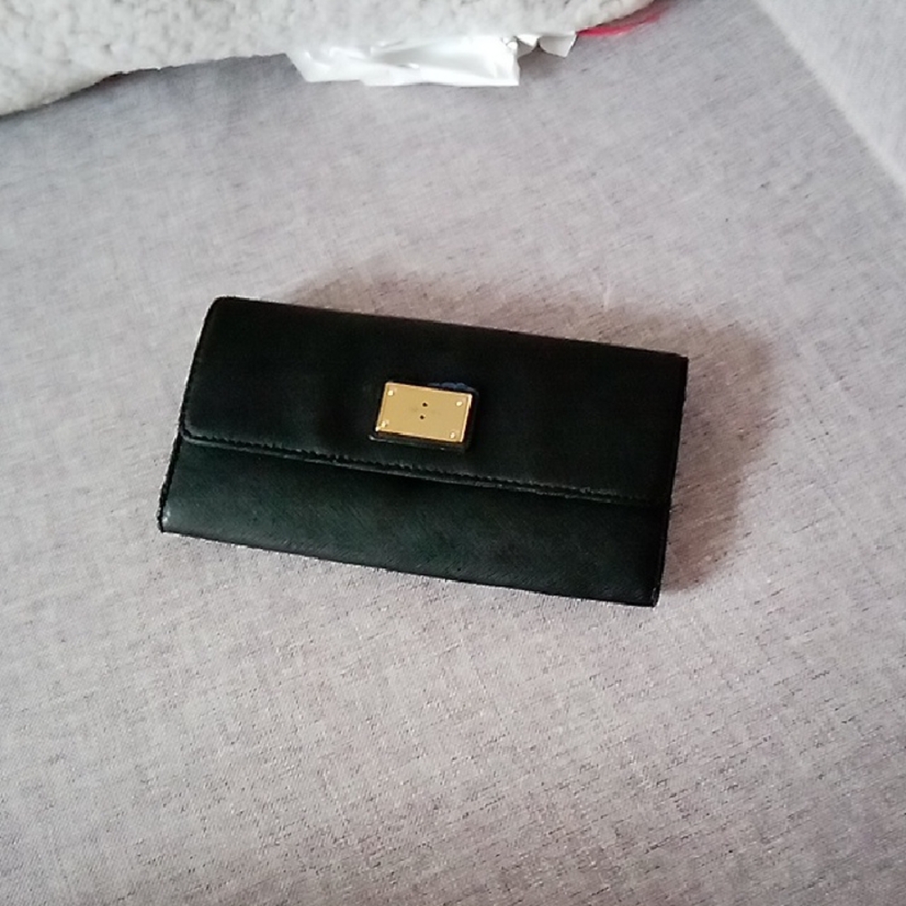 Black Women's Wallet with Gold Accent